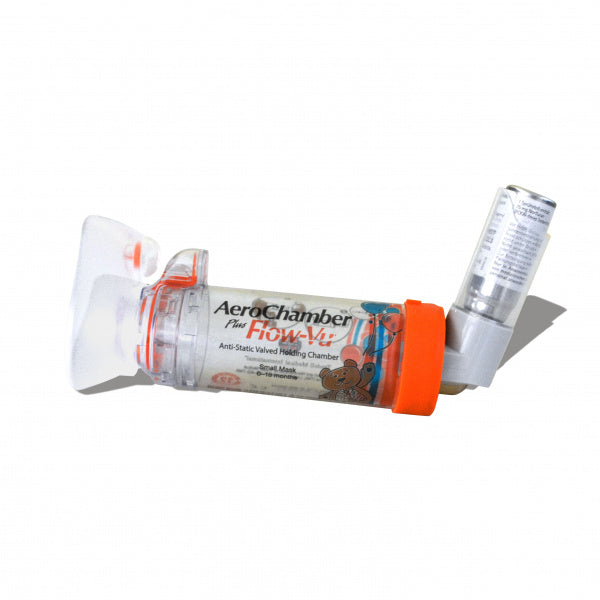 Chambre d'expansion AeroChamber Plus Flow-Vu pour nourrissons jusqu'à 18 mois couleur orange avec masque